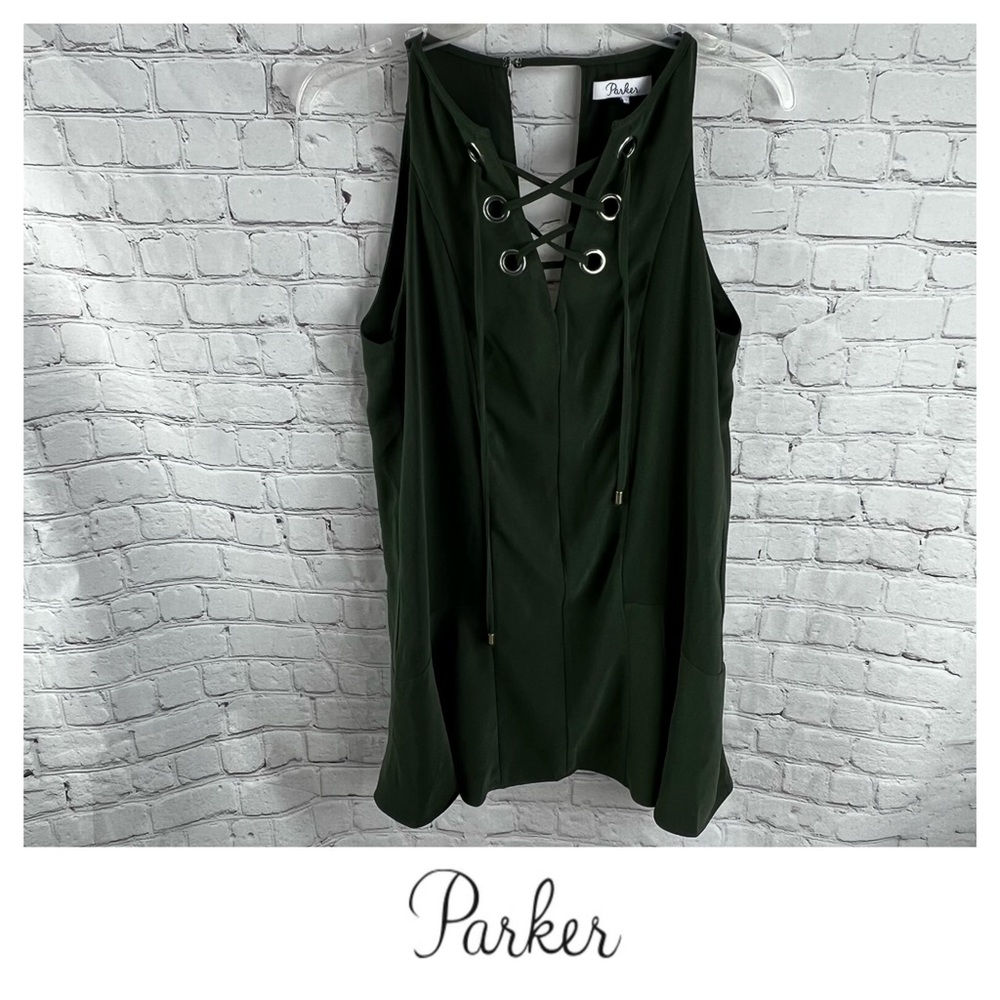 PARKER Army Green Tie Front Sleeveless Dress